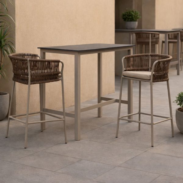 Mesa alta rectangular con taburetes de cuerda YUMEY 150/MIAMI