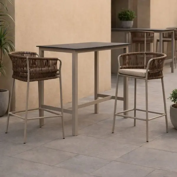 Mesa alta rectangular con taburetes de cuerda YUMEY 150/MIAMI