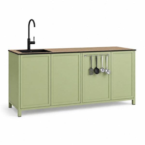 cocina exterior lineal verde en aluminio