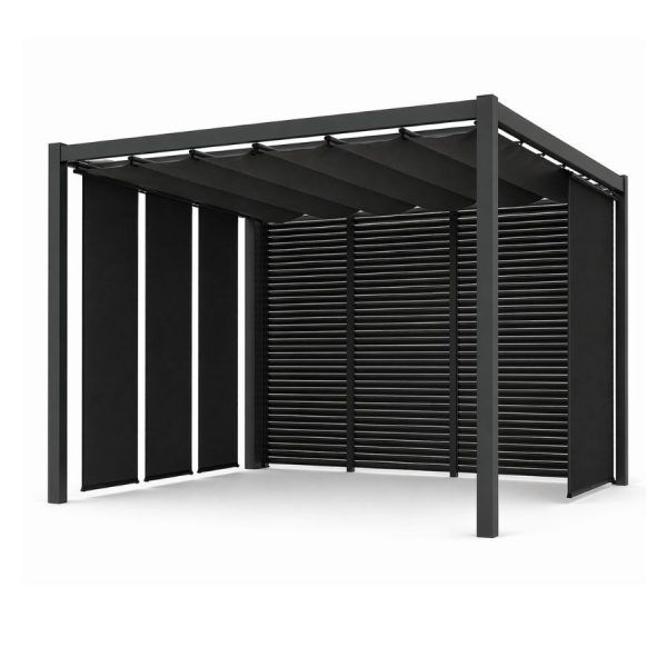 Pérgola aluminio con toldo retráctil y estores | A medida