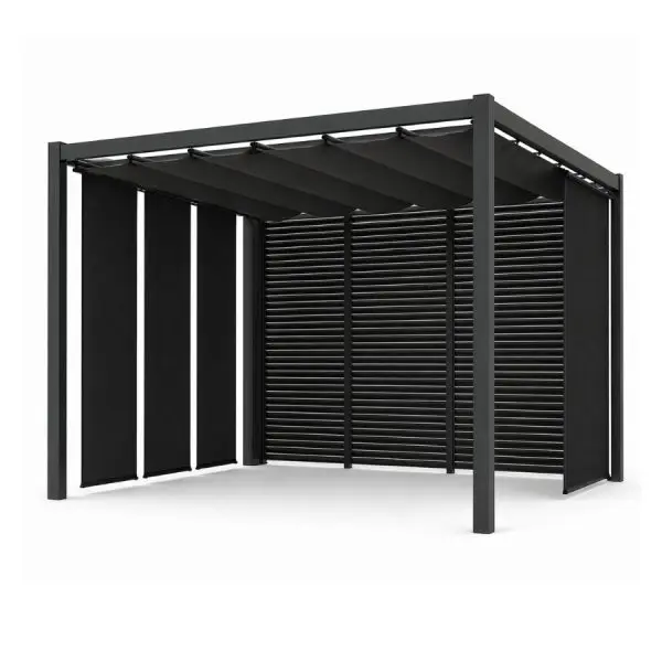 Pérgola aluminio con toldo retráctil y estores | A medida